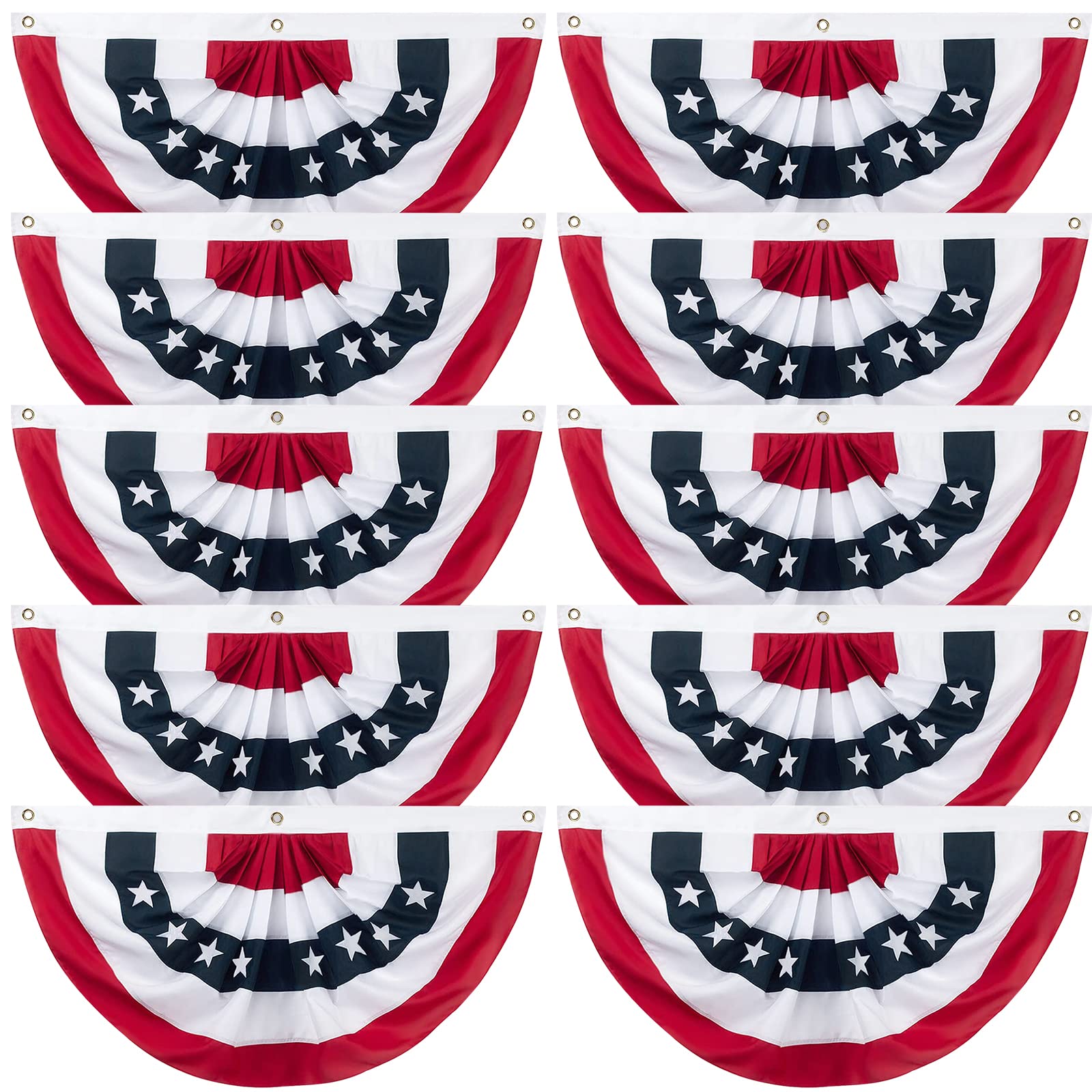 Photo 1 of 10 Pieces American Pleated Fan Flag, 3 X 1.5 Ft USA Patriotic Pleated Fan Flag 4th of July Half Fan Banner Decoration for Independence Day Porch Garden Outdoor Indoor Decorations