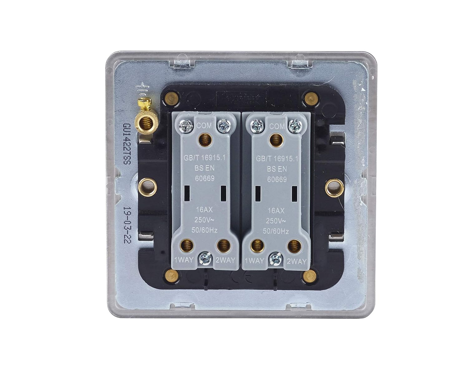 Schneider Electric Ultimate Screwless Flat Plate - Double Toggle 2 Way Light Switch, Single Pole, 10AX, GU1422TSS, Stainless Steel - Image 5