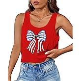 Aluvee USA 4th of July Tank Tops Women Red White and Blue Shirts Tank Tops American Patriotic Flag Crop Sleeveless Tee