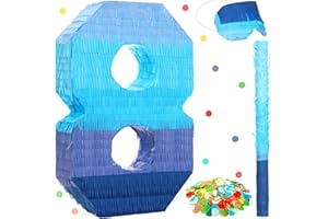 Sratte Number 1 2 3 4 5 6 7 8 9 Piñata with Stick Blindfold Confetti, Gradient Blue Piñata for Kids Boys Girls Birthday Party Anniversary Decorations Supplies(Number 8)