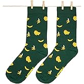Roits Banana Green Socks Men Women - Fun Patterned Cool Funny Happy Colorful Gift Funky Design Calf Socks Accessories Fruit