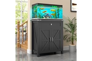 kepptory 20 Gallon Fish Tank Stand with Power Outlets, Farmhouse Decorative Aquarium Stand Furniture with Adjustable Shelves and Storage Cabinet, 10 Reptile Turtle Tank Stand (Black, 20GL)