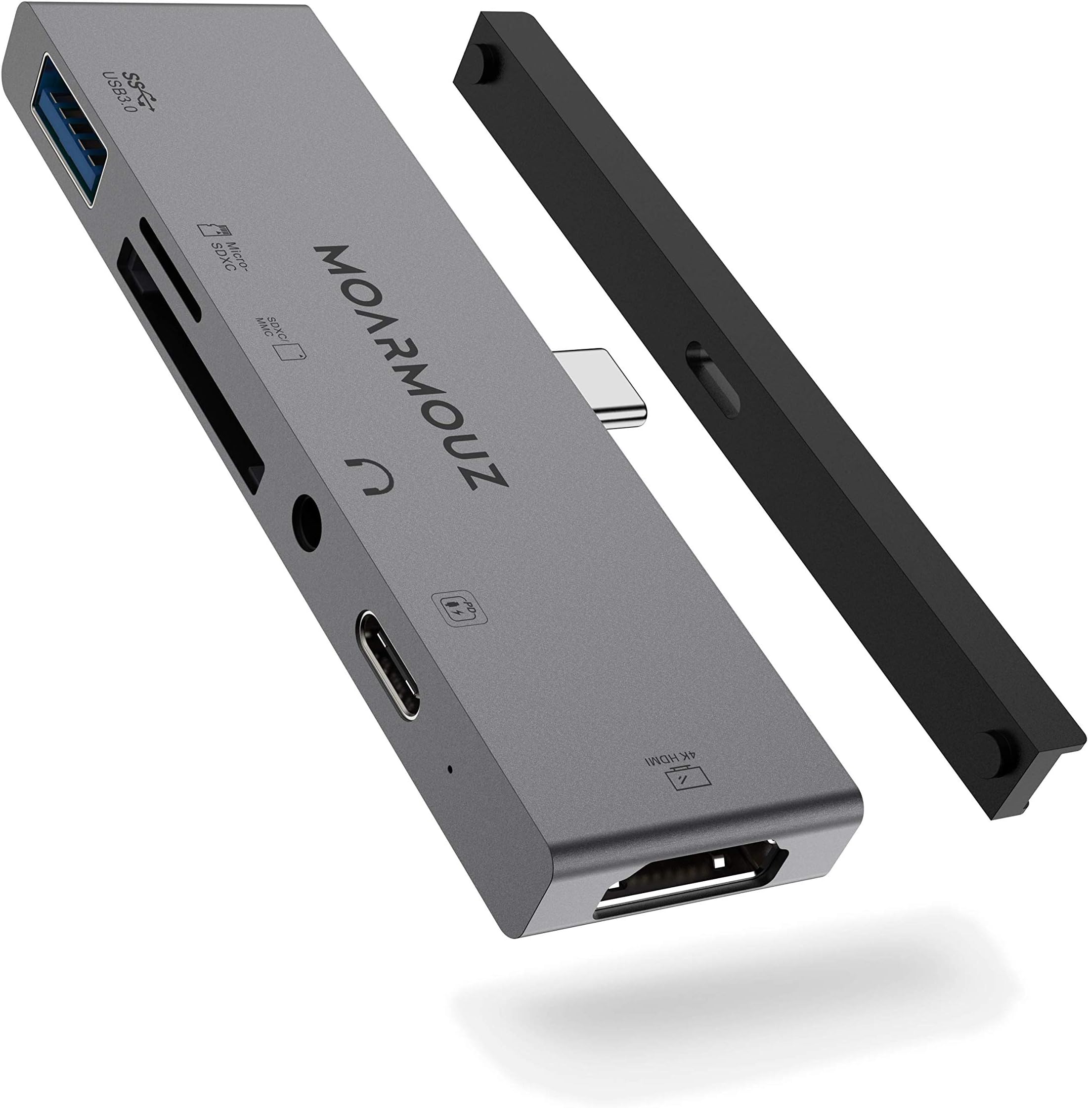 MoArmouz 6 in 1 USB-C Hub with 4K HDMI, 3.5 mm Aux Headphone Jack, micro SD Card Slot, USB 3.0 and USB-C PD Charge Dock…
