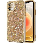 Lafunda for iPhone 12 Case Glitter Luxury Shiny, Gold | Bling Sparkly Phone Cover with Crystal Diamonds Rhinestone, for Women Girls Soft TPU Slim Shockproof Protective Phone Case