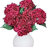 6PCS Premium Red Hydrangea Artificial Flowers Bouquets, Red Silk Hydrangea Flowers Heads with Stems, Fake Hydrangeas Flowers Arrangement, Faux Hydrangea Decor for Home Wedding Party Baby Shower