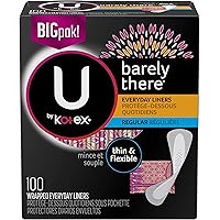 U by Kotex Barely There Liners, Light Absorbency, Regular, Fragrance-Free, 100 Count