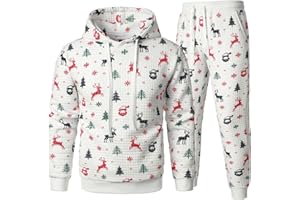 FANARCHER Men’s Casual Tracksuits 2 Pieces Christmas Outfits Waffle Hoodies Sweatsuits Sports Jogging Suit Set