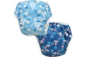 TDIAPERS Swim Diapers Reusable Adjustable Baby Shower Gifts for Boys Girls,Pack of 2, Small