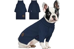 cyeollo Warm Small Dog Sweater, Knit Cold Weather Doggy Sweaters for Small Dogs Boy Pullover Winter Dog Clothes with Turtleneck for Indoor & Outdoor Wear, Navy M