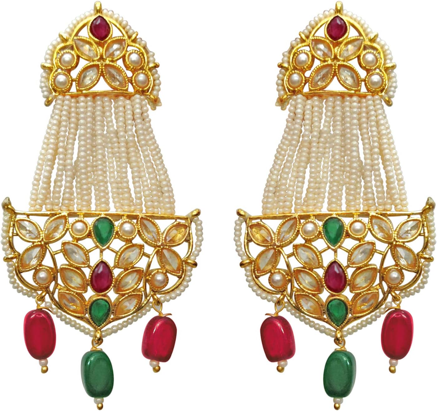 Rajwada Multicolor Earring Indian Bollywood Rajasthani Pearl Polki Traditional Red Green Drops Dangler BBE47