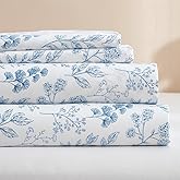 HighBuy 3 Piece Bed Sheets Set Twin XL Sheets White - Extra Soft Blue Floral Sheet Deep Pocket 16" - Luxury Soft Twin XL Sheet & Pillowcase Set - Twin XL Size Bed Cooling