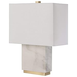 Rivet Mid-Century Marble and Brass Table Lamp, With Bulb, 17" x 6.5" x 13.5"