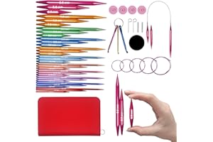 Lewhoo Circular Knitting Needles Set with Case,11 Pairs Interchangeable Aluminum Circle Needles with 5 Cables 3.0~8.0mm