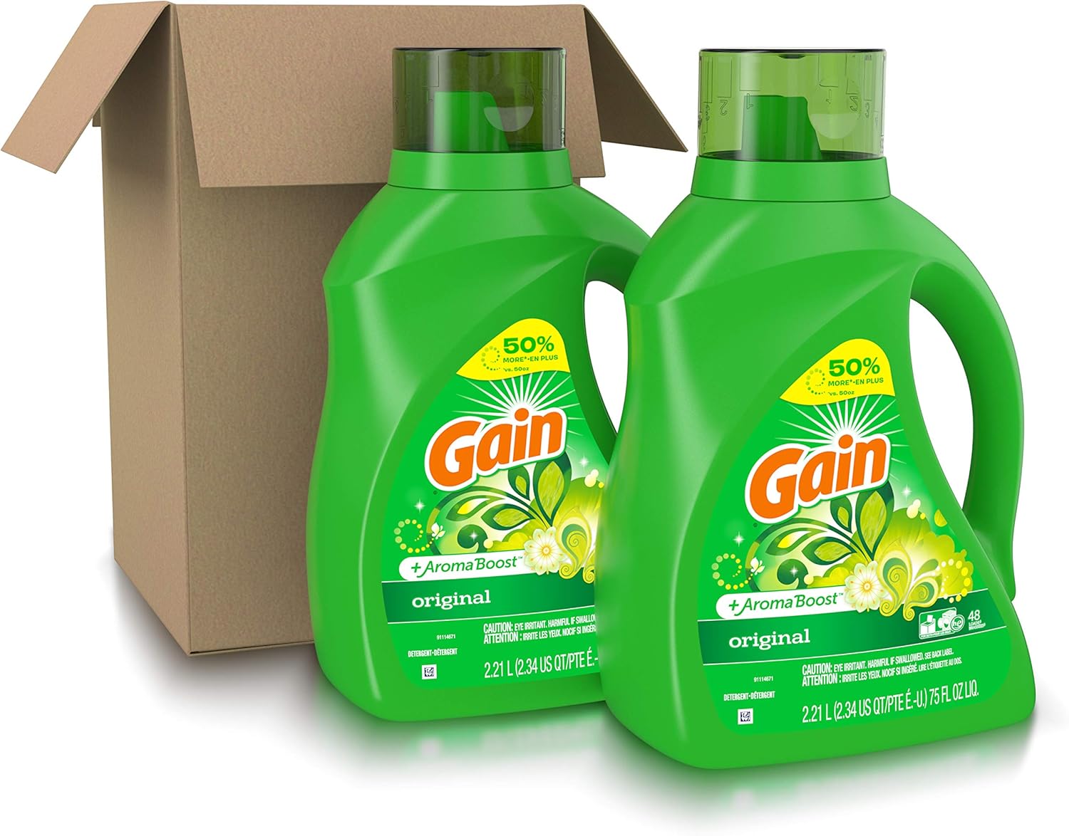 Gain Laundry Detergent Liquid Plus Aroma Boost, Original Scent, HE Compatible, 96 Loads Total, 75 Fl Oz (Pack of 2): Health & Personal Care