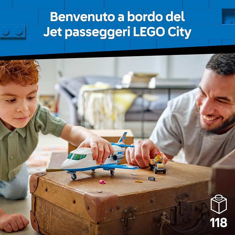 City Jet Passeggeri - Modellino di Aereo Giocattolo da Costruire con 4 Minifigure e Accessori da Viaggio - Giochi Didattici - Idea Regalo di Compleanno per Bambini da 4 Anni in su - 60492