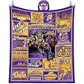 Football Blanket Gifts for Men 50" X 60", City Football Lovers Fan Gifts Merch Gear Suff Sports Fan Throw Blankets for Sofa Bed Bedroom Living Room Royal Purple Gold