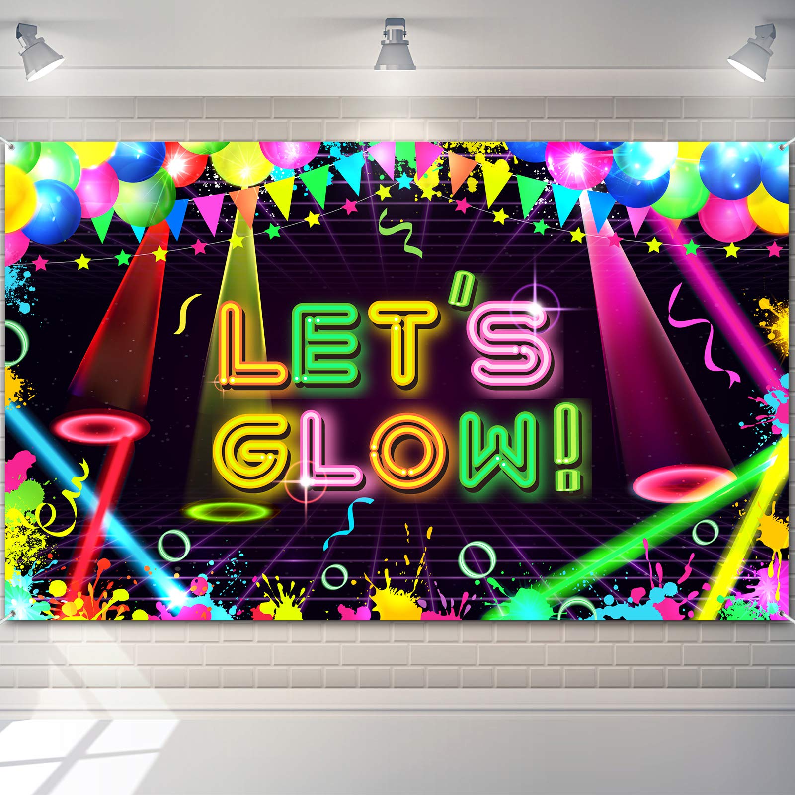 Boao Neon Glow Party Backdrop Fabric - Birthday Decorations, Themed Background, 5.9 x 3.6 Ft