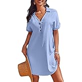 AI'MAGE Beach Cover Ups for Women Short Sleeve Swimsuit Coverup Button Down Bikini Bathing Suit Cover Up Dress Shirt