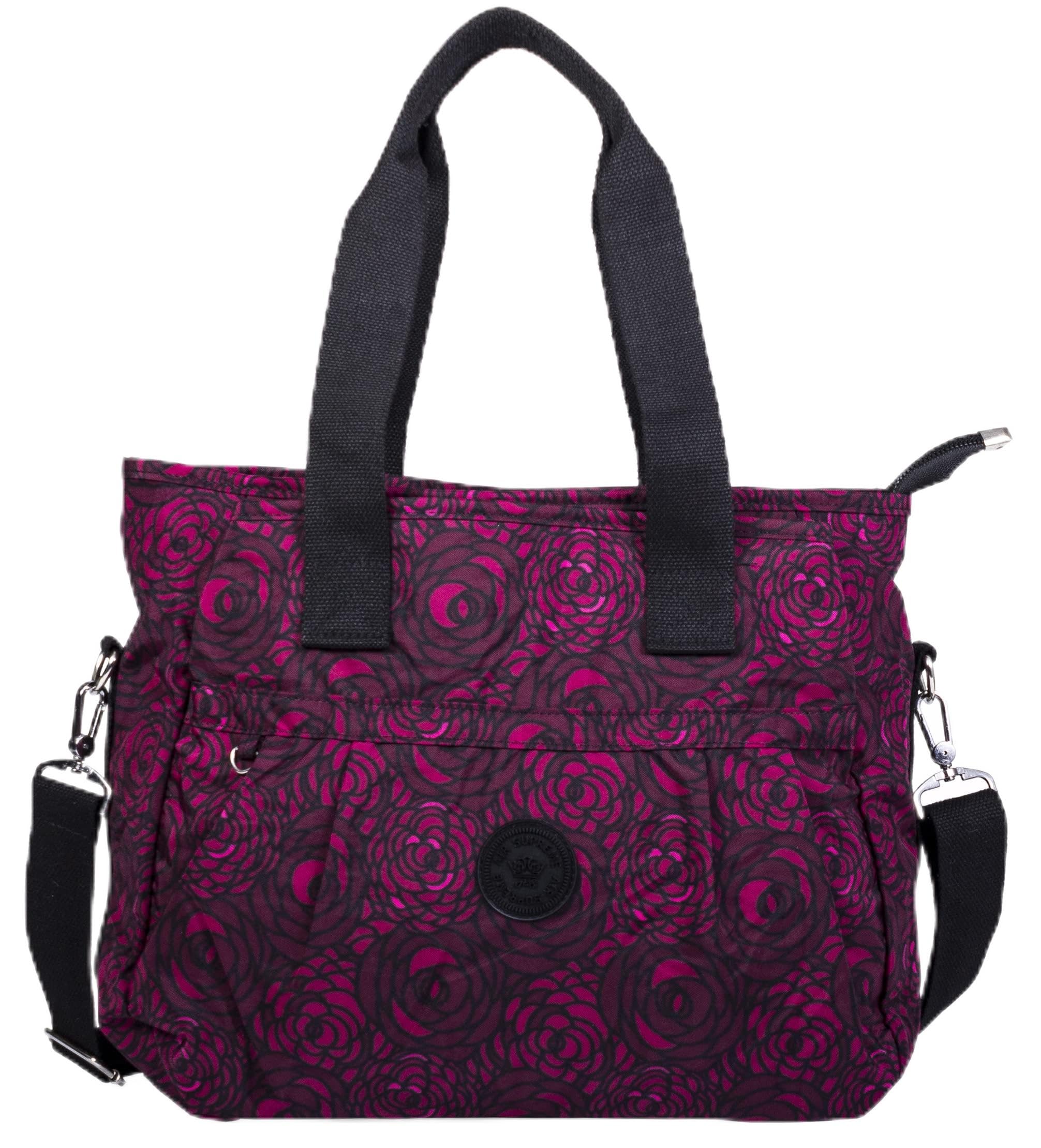 Rainproof Fabric Baby Nappy Changing Multiple Compartment Shopping Tote Shoulder Bag - Large Size - Red Floral