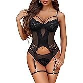 Avidlove Lingerie for Women Lace Babydoll Bodysuit Sexy Corset and Panty Outfits Garter Lingerie Sets