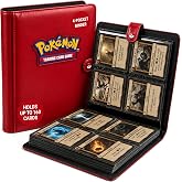 Ultra Pro Premium 4 Pocket Pokemon Binder &ndash; Pokemon Card Binder with 20 Side-Loading Pages &amp; Holds up to 160 Cards &ndash; Acid-Free &amp; Non-PVC &ndash; Snap Closure, Black Backing &amp; Red Padded Leatherette Cover