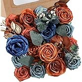Garisey Artificial Flowers Combo for DIY Wedding Bouquets Combo Centerpieces Arrangements Party Bridal Baby Shower Home Decorations-Teal&Terracotta