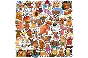 ZCXDF 50PCS Highland Cattle Stickers,Cartoon Animal Farm Cattle Decals Supplies Waterproof Decorative Cartoon Stickers for Computer, Luggage, Guitar, Bottle,Refrigerator,Laptop Birthday