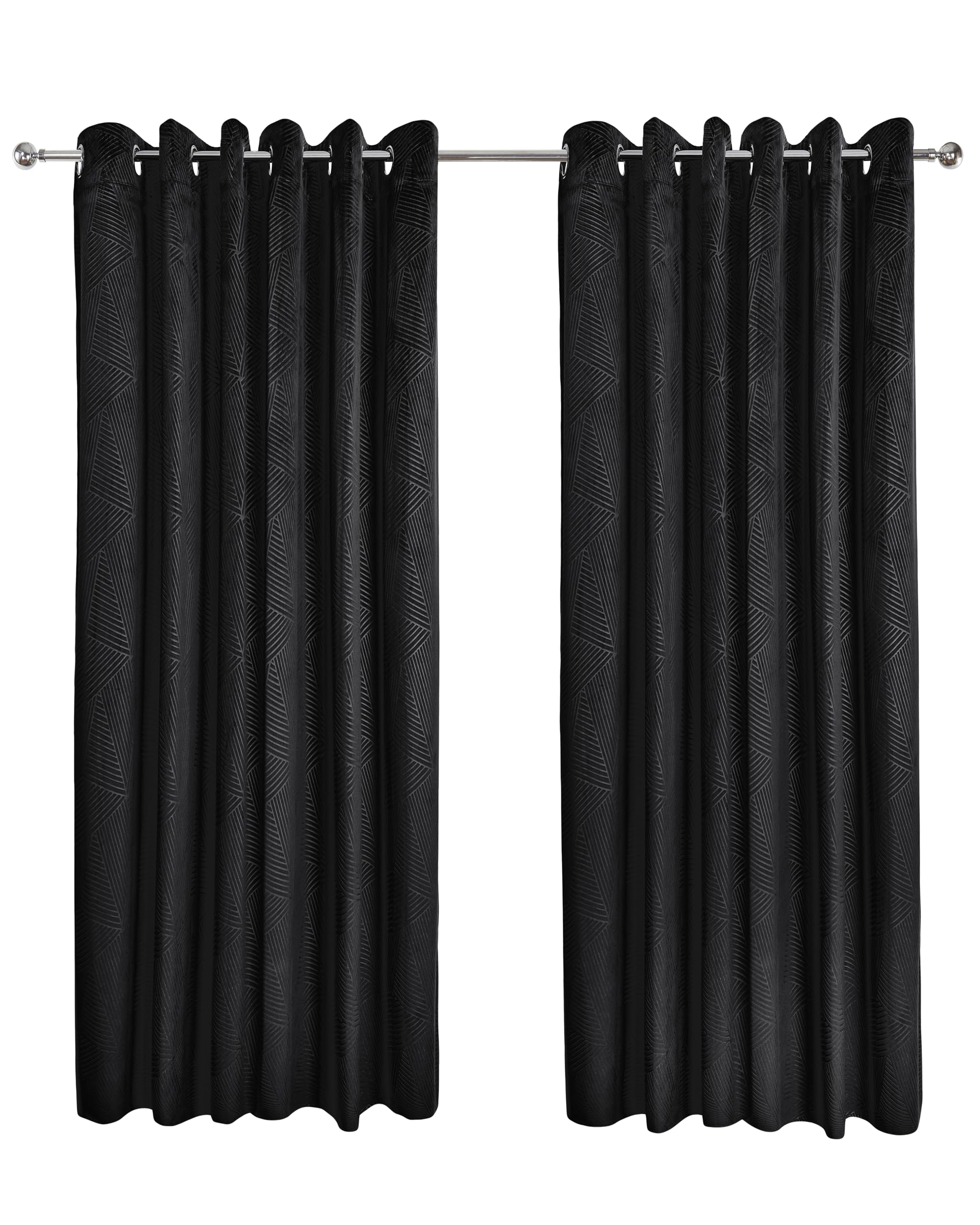 Emma Barclay Midnight - Embossed Velvet Woven Thermal Blackout Eyelet Curtains (Black, Width 46 x Drop 72" (116 x 183cm)) — image 1