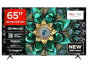 TCL 65Q6C 65″ QD-Mini LED SMART TV, 4K HDR Premium 1000nits, con tecnologia Google TV (Dolby Vision IQ e Atmos, sistema audio Onkyo 2.1, Motion Clarity Pro a 144 Hz, Game Master)