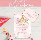 BestaFiesta 36 Unicorn Party Invites for Kids Birthday Girls Folding Envelope view 2