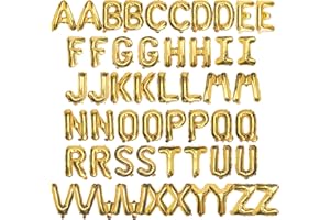 WELLINOLOGY [52 PCS] 16" Foil Gold Letter Balloons 2 Sets of A-Z, Mylar Aluminum Hanging Alphabet for Graduation New Year eve Birthday Party Decorations