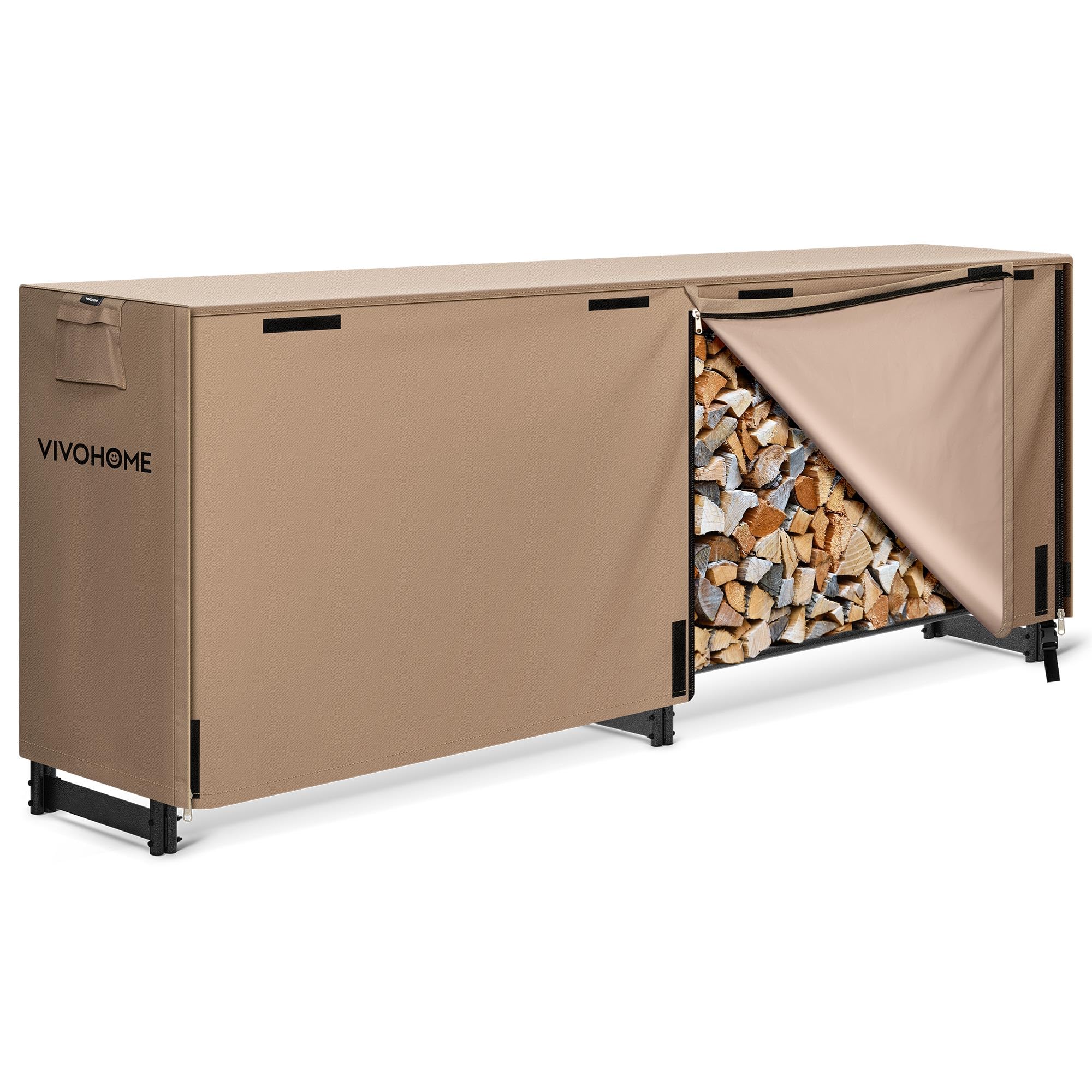 Photo 1 of **COVER ONLY** VIVOHOME 8 ft Heavy Duty Firewood Rack Outdoor with Cover, Fire Wood Storage Rack, Log Holder and Cover Combo Set with Zipper, Brown