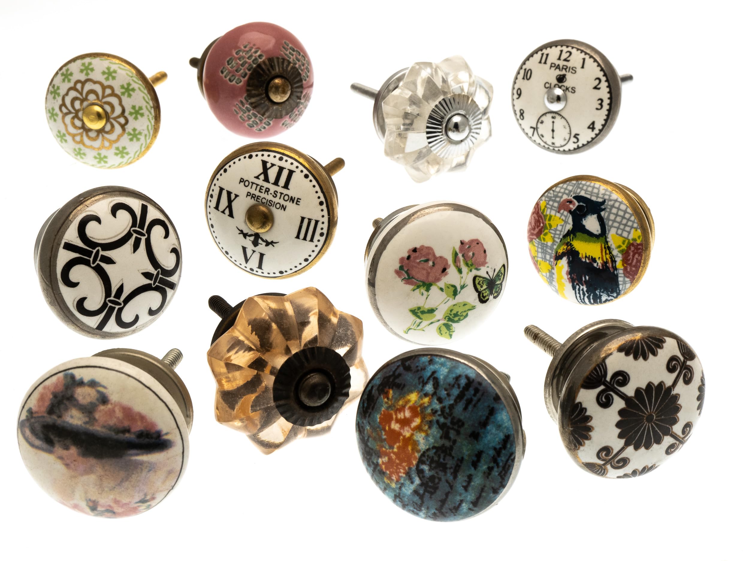Mango Tree - Mixed Set of Shabby Chic Vintage Style Ceramic Cupboard Knobs x Pack 12 (MG-261)