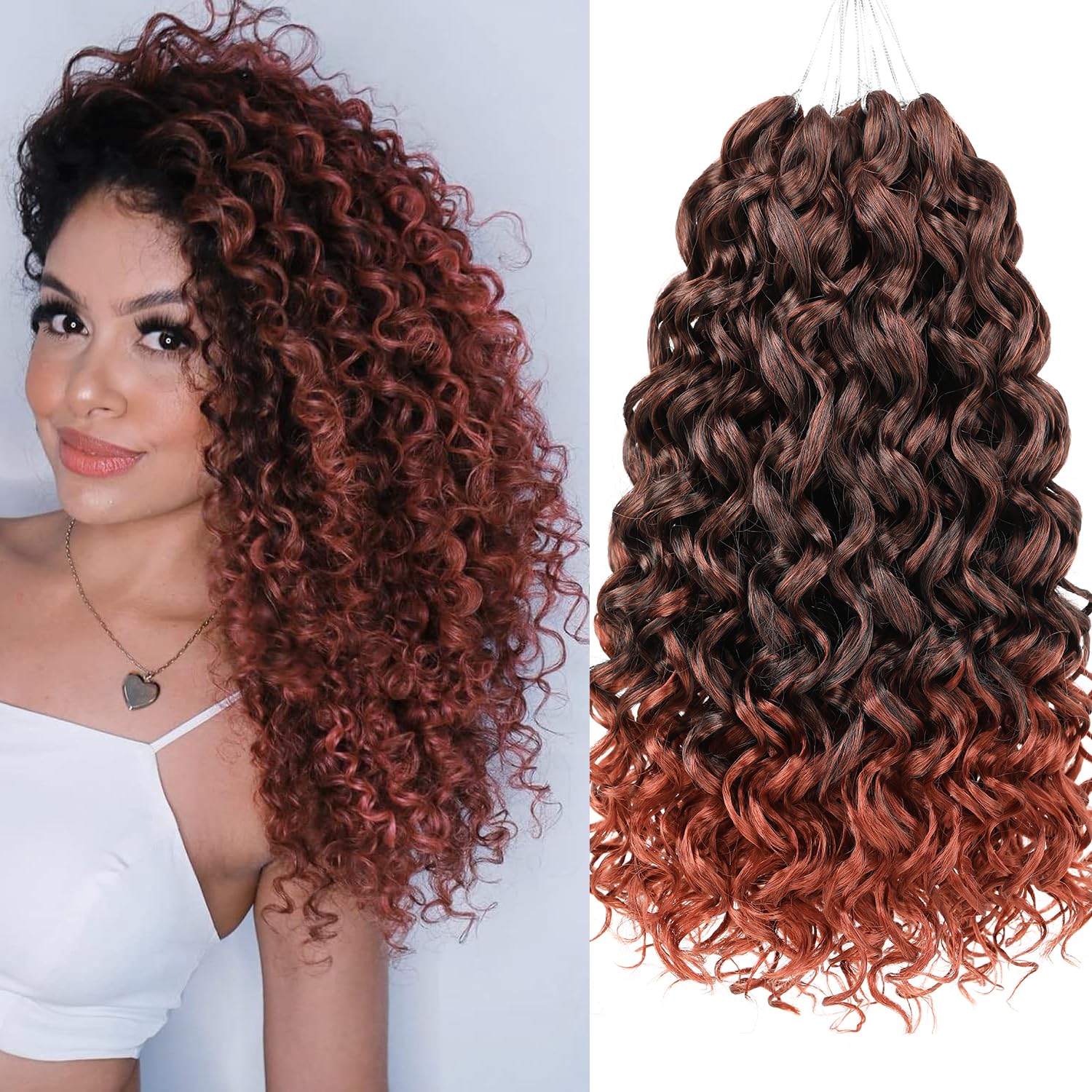 Mscat 8 Packs GoGo Curl Crochet Hair 14 Inch Short Curly Crochet Hair Ombre Beach Curl Water Wave Deep Twist Crochet Braids Synthetic Braiding Hair Extensions for Women — image 1