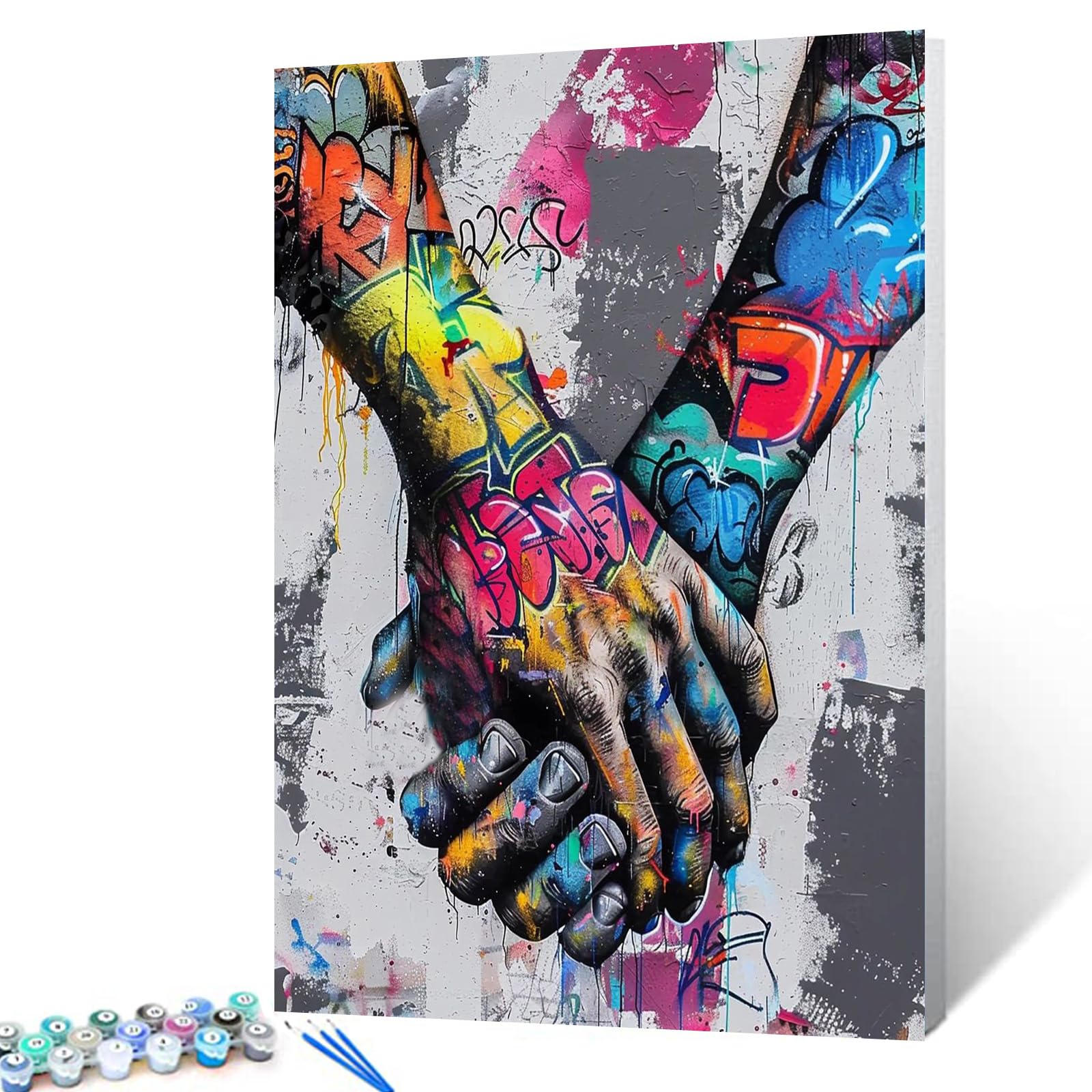 Tucocoo Couple Holding Hands Graffiti DIY Oil Painting by Numbers for Adults Wall Decor Gift 16''x20''