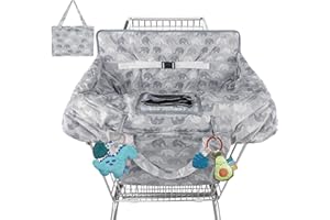 WRUZBXCN Shopping Cart Cover for Baby High Chair Cover Grocery Cart Cover for Baby Girl Boy Toddler Grey Elephant Pattern Portable Shopping Cart Cover with Safety Harness