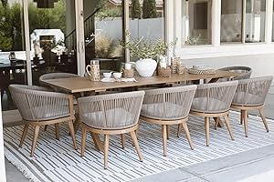 PURPLE LEAF Outdoor Dining Set for 10 All-Weather Aluminum 11 Piece Furniture Sets with Woodgrain Table and Rope Weave Chairs Included Cushions for Backyard Indoor Decor Kitchen Patio Set Teak Color