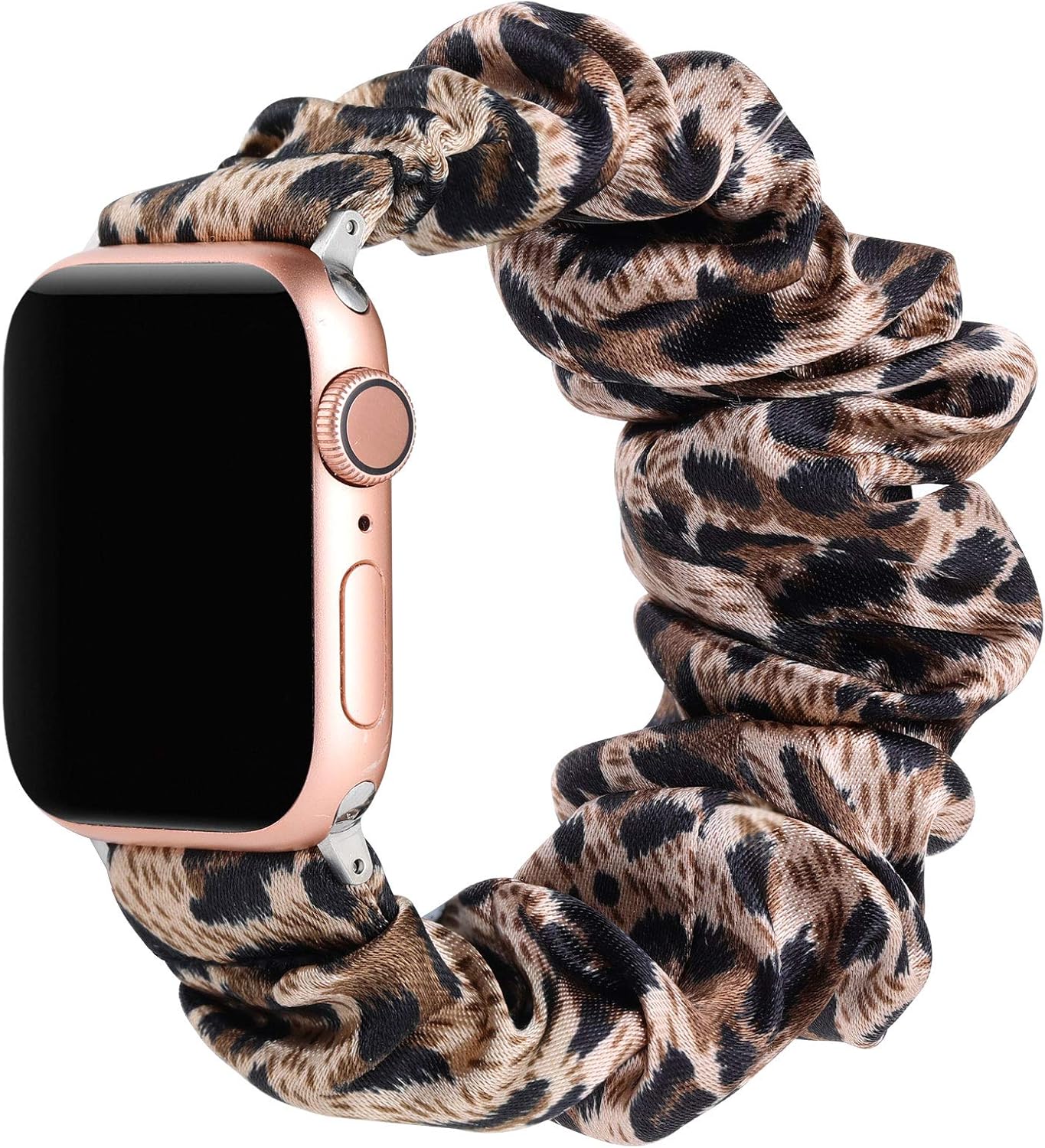 Suppeak Scrunchie Band Compatible with Apple Watch Series 5 4 3 2 1 38mm 40mm, Soft Pattern Printed Women Bracelet Strap, Fit for 5.5-6.7'' Wrist, Brown Leopard, 38mm/40mm, Small Size
