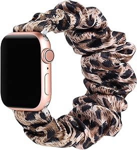 Suppeak Scrunchie Band Compatible with Apple Watch Series 5 4 3 2 1 38mm 40mm, Soft Pattern Printed Women Bracelet Strap, Fit for 5.5-6.7'' Wrist, Brown Leopard, 38mm/40mm, Small Size