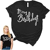 Its My Birthday Shirts for Women - Real Crystal Rhinestone Birthday Squad Tees - Womens Party Outfits