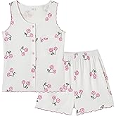 Vopmocld Girls Button Down Pajama Sets Sleeveless Tank Top with Shorts for Teen Girls Summer Casual Clothes Loungewear