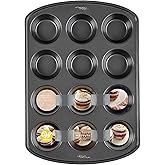 Wilton Gold Non-Stick 12 -Cup Muffin Pan, Stainless Steel Bakeware, Made without PFAS, 10.5 x 15 x 1.4 in, Packaging May Vary
