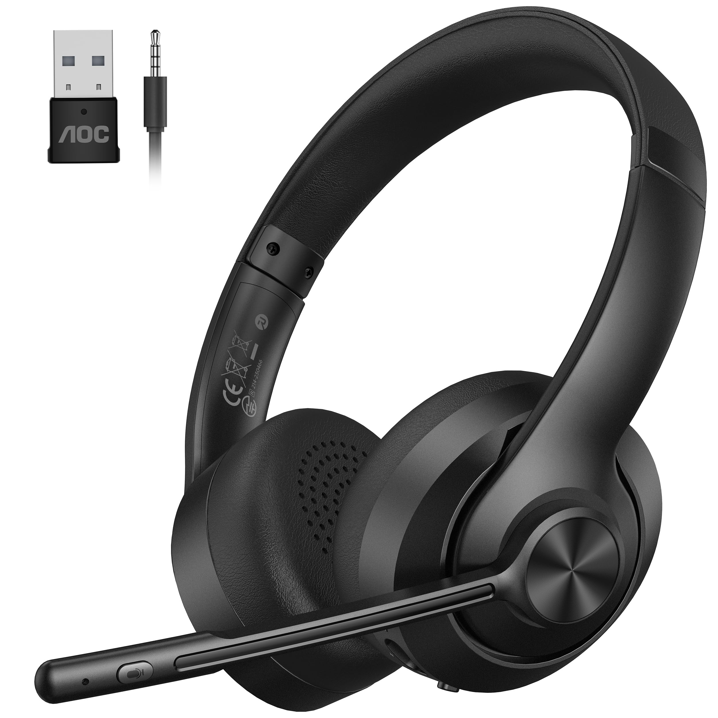Photo 1 of AOC Wireless Headset with Mic for Work, Bluetooth 5.4 Headphones with Noise Canceling Microphone, USB C, 30H, Clear Calls & Mic Mute for PC, Laptop, Cell Phones, Zoom - Black