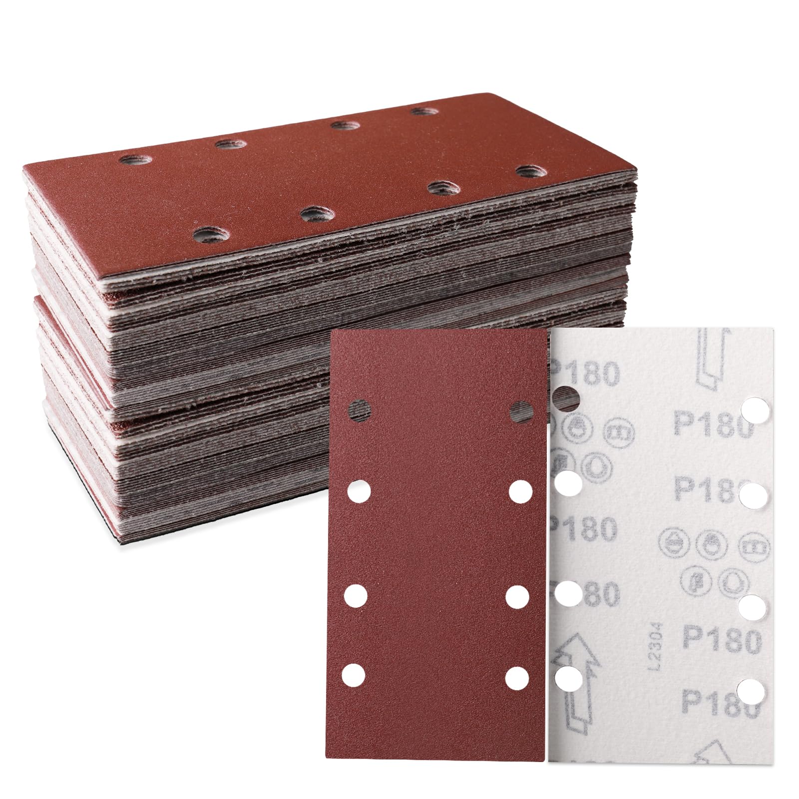 STEBRUAM Sanding Sheets 30 Pieces, 93 x 185mm Square Hook and Loop Sandpaper 8 Holes, Sanding Pads Assorted 180 Grits, Ideal for Sanding, Polishing and Rust Removal Fit Rectangular Sander
