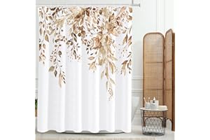 Tititex Tan Eucalyptus Shower Curtain, Watercolor Brown Leaves on The Top Plant with Floral Bathroom Decoration Shower Curtain Sets 72x72 Inch with Hooks