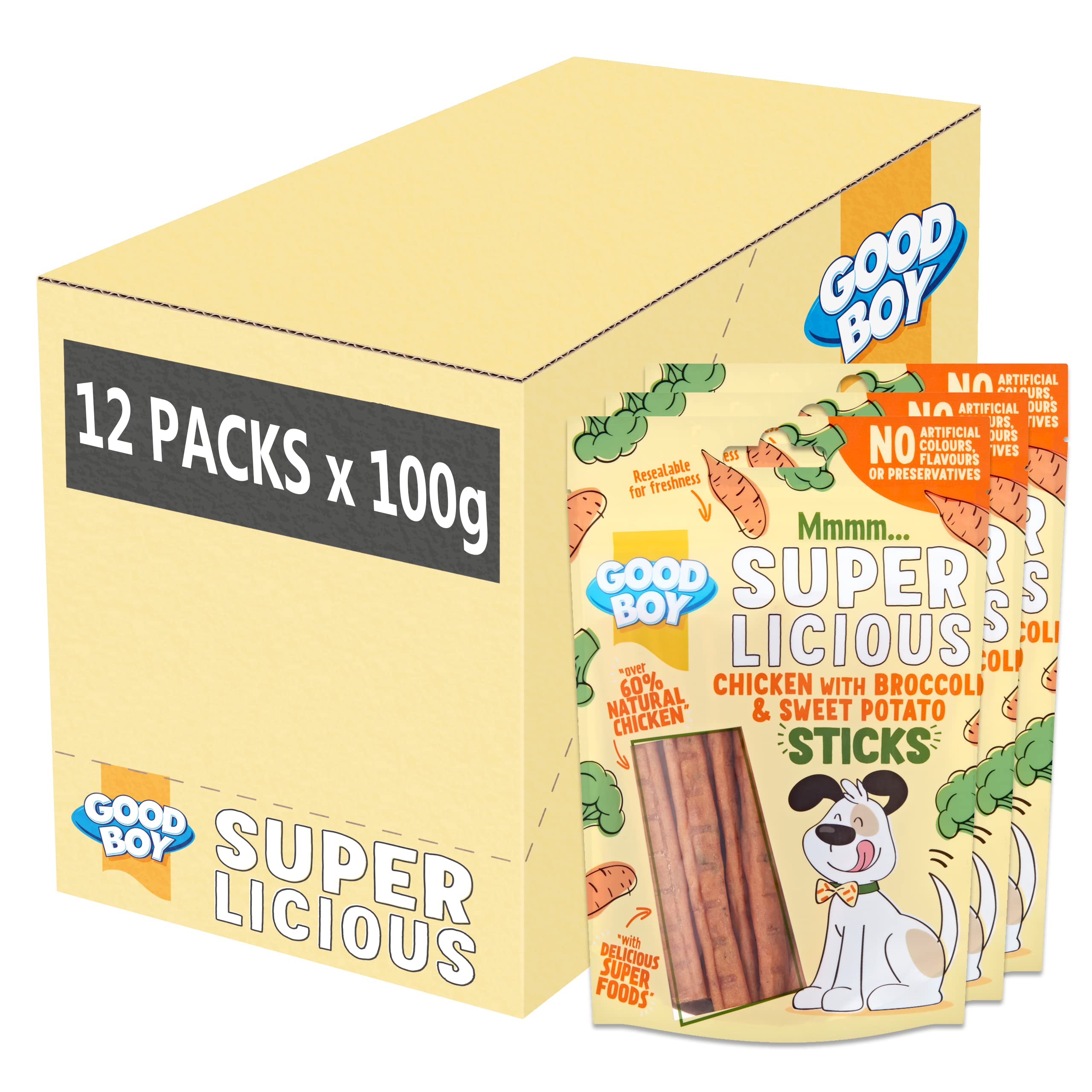 Good Boy Superlicious - Chicken with Broccoli & Sweet Potato Sticks Dog Treats - Box of 12 x 100 g — image 1