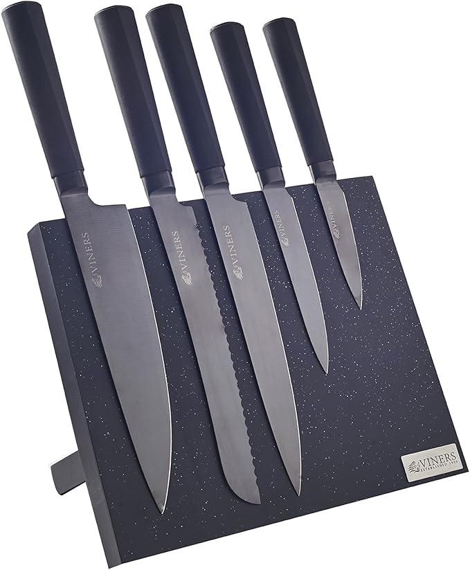 Viners Titan Kitchen Knife Block Set, Stainless Steel, Black, 13 x 36 x