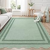 LORWER Scalloped Rug 5x7, Green Rugs for Living Room Ultra-Thin, Washable Area Rug Soft Rugs Non-Slip Throw Carpet for Bedroom ‎Dining Room Playroom