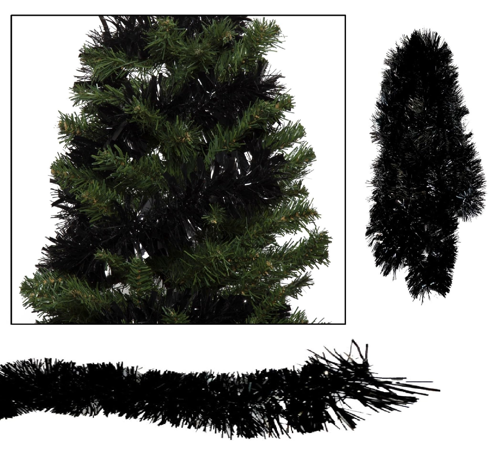 Simply Products 4M Fine Cut Black Christmas Tinsel Garland Decoration