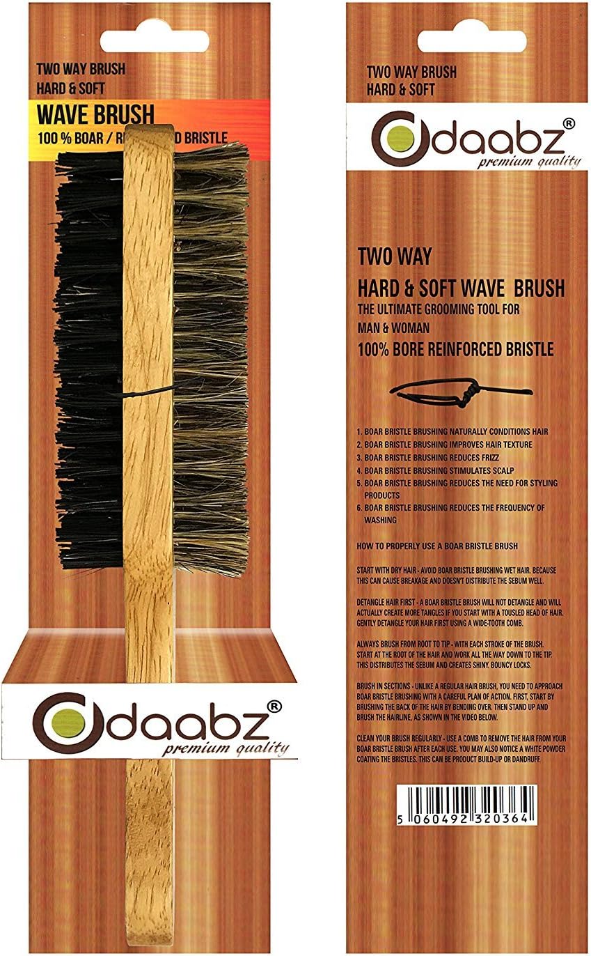 Two Way Wooden Brush, Natural bristle, boar bristle, reinforced, wave, 2-sided brush, soft and hard bristle, no more tangles, for all hair types, short hair, long hair, straight, styling brush - Medium